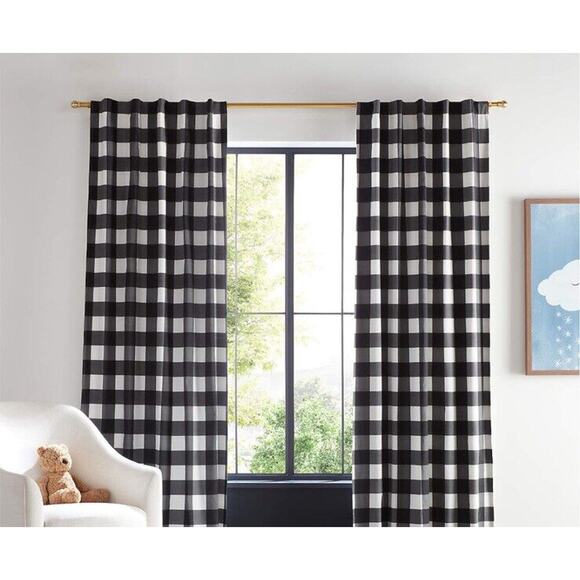 Crate Barrel Kids Black Buffalo Check Cotton Blackout Window Curtain 44x63 NEW - Picture 1 of 12